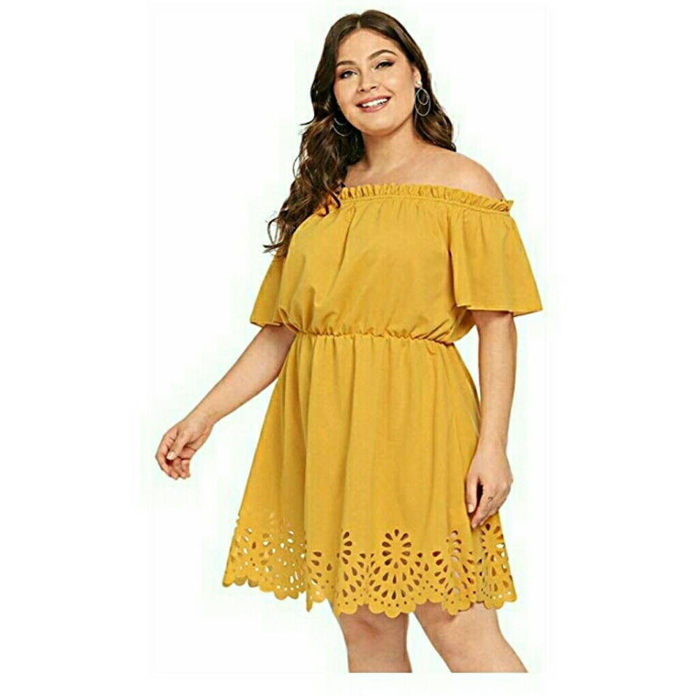 Plus size off the shoulder laser cut dress